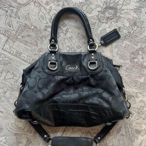 Coach Black Signature Ashley Sateen Satchel Handbag Purse Bag